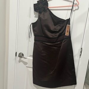 Nue by Shani Chocolate One-Shoulder Dress